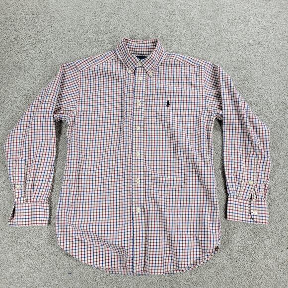 Polo Ralph Lauren Combed Cotton Button Down Shirt Boys M 10-12 Red Blue Check - Picture 9 of 11